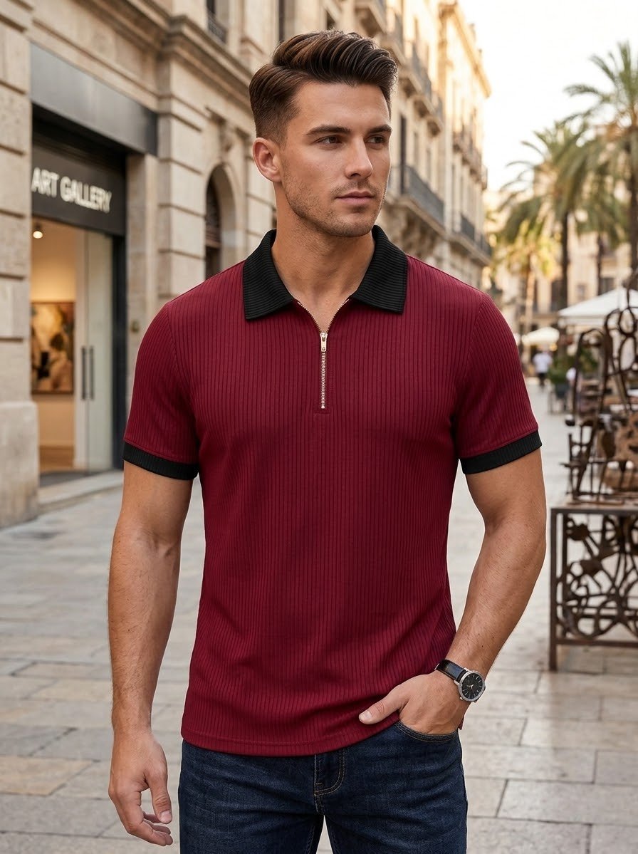 Zip-Polo 3piecs(White+Marron+Cream), image 4